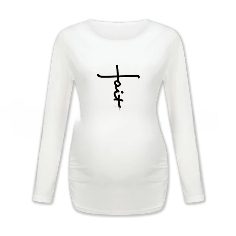 

Женская модная футболка из чистого хлопка для беременных с буквенным принтом и длинными рукавами, мягкий и удобный облегающий топ