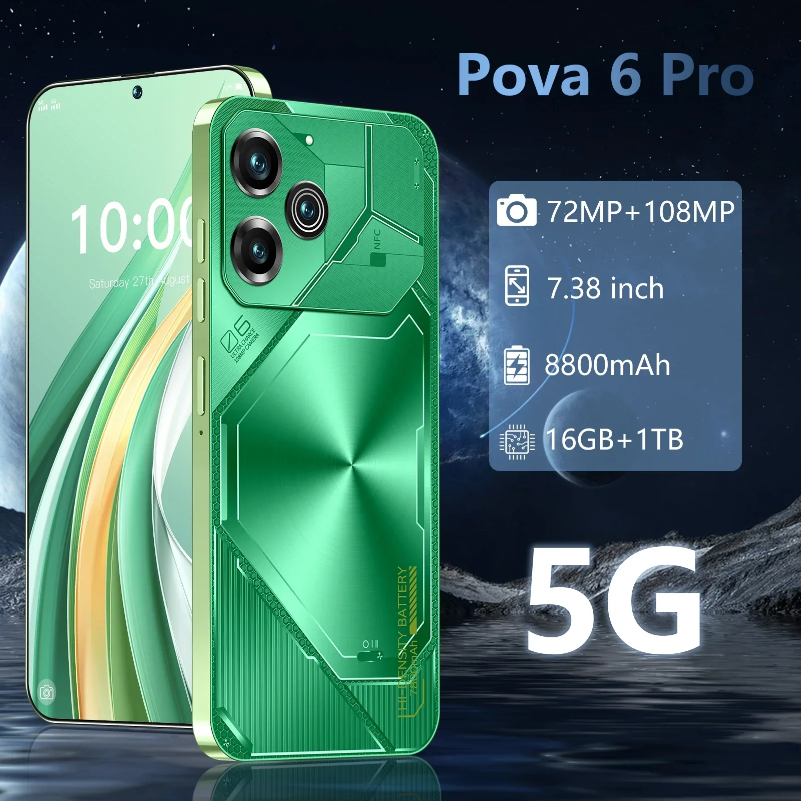 

Global Version Pova 6 Pro Smartphone 5G Android 7.3-inch 16GB+1TB Dual SIM 8800mAh 72+108MP Camera Original Mobile phones