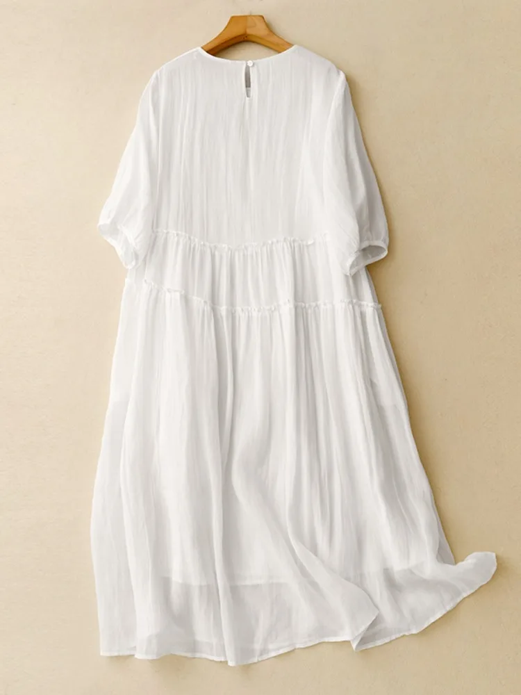 Artístico branco algodão linho ort sve dr feminino verão solto emagrecimento dupla camada grande balanço praia saia longa