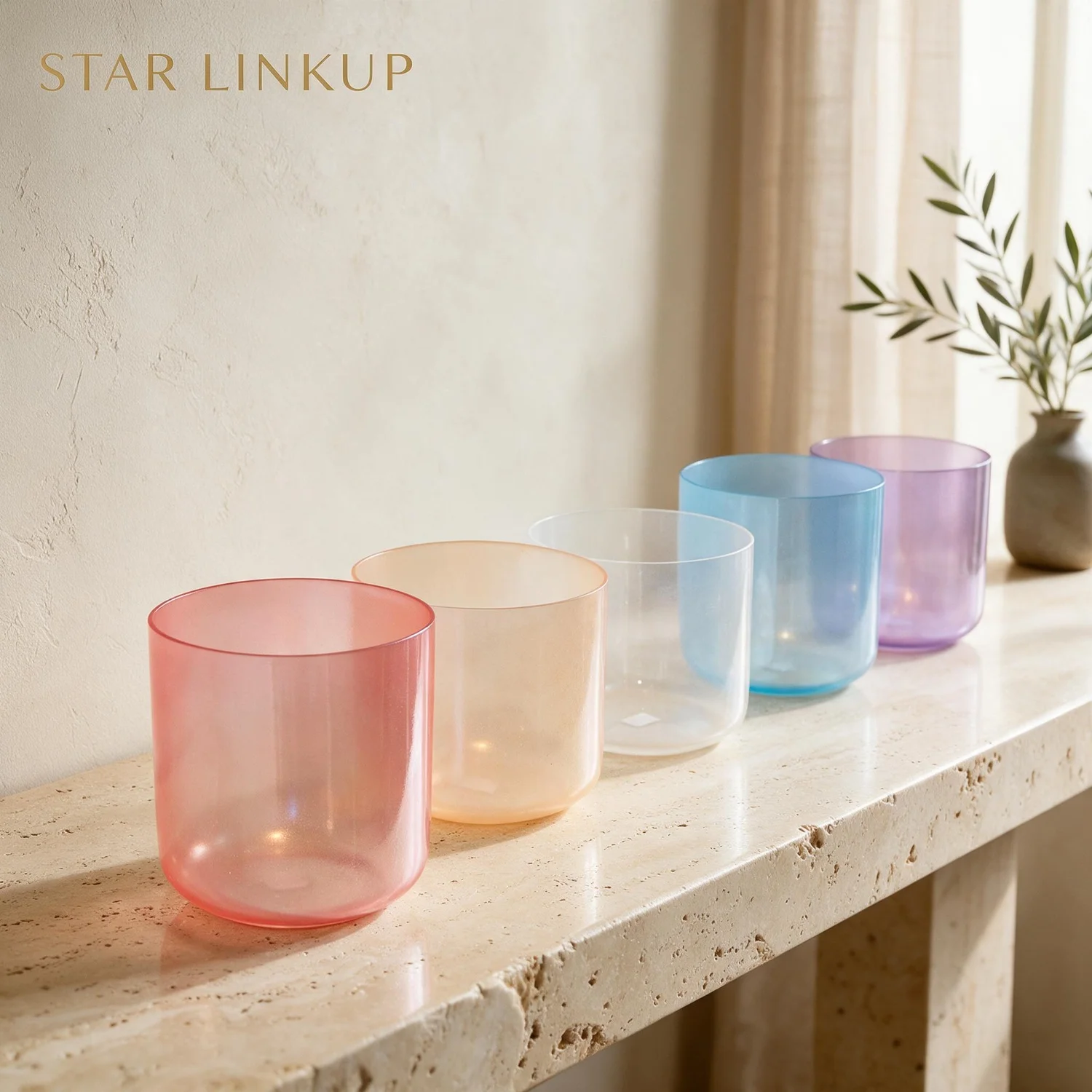 STAR LINKUP Large Size 7-8.5 Inch Five Element Pearl Colored Alchemy Crystal Bowl Set Meditation Crystal Singing Bowl Sets. Handcrafted crystal instrument with a warm, sustained tone for daily mindfulness and deep relaxation.