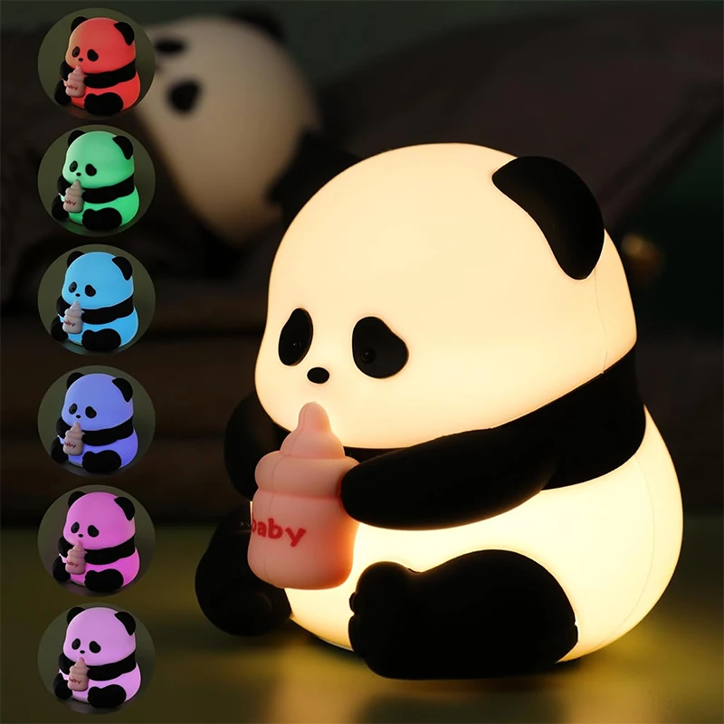 

Night Light for Kids Lamp,10 Colors Cute Panda Lamps,Dimmable Baby Lights for Nursery,Silicone Rechargeable Nightlight