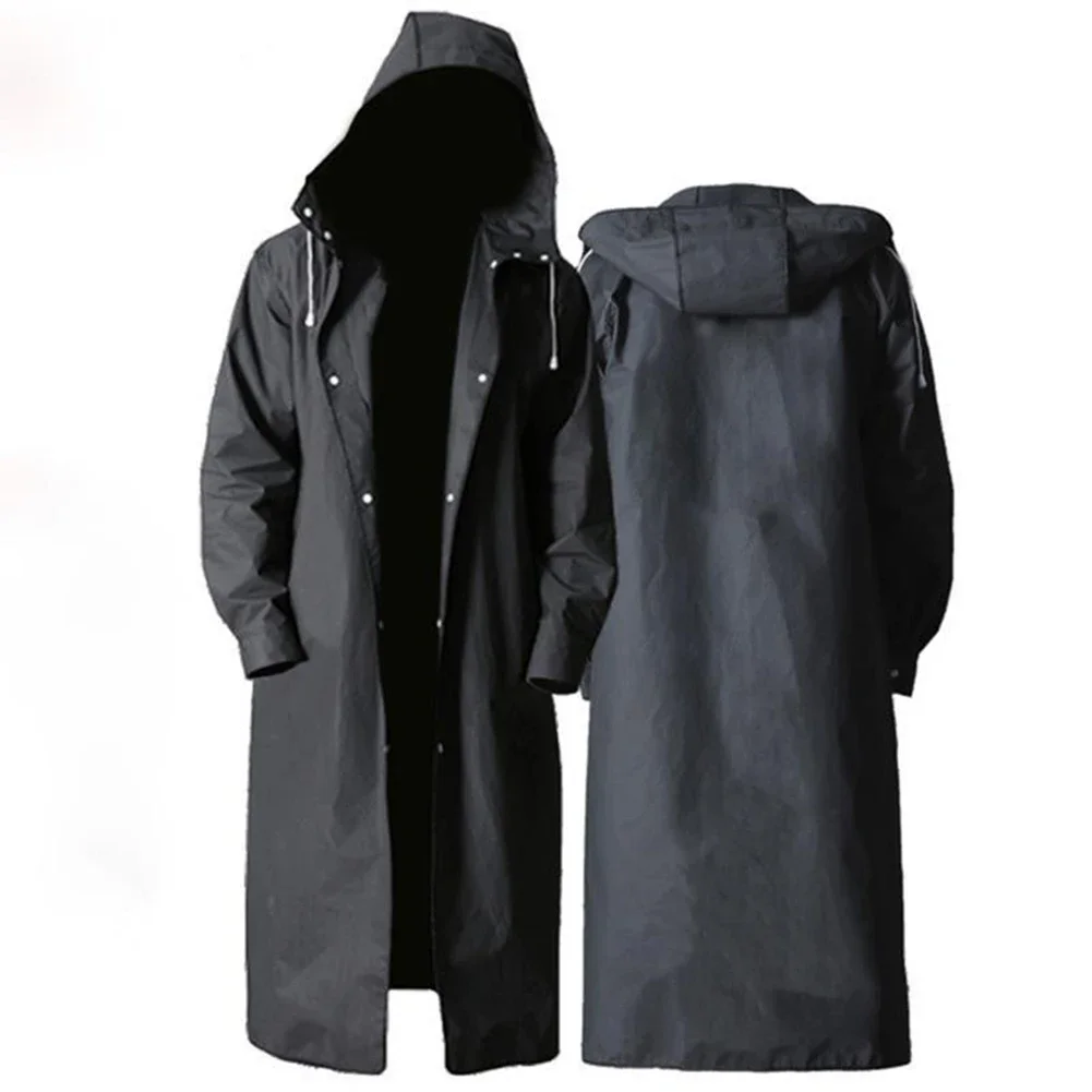 New Black Fashion Adult Waterproof Long Men Women Raincoat Hooded for Big Boy Girl Travel FIshing Climbing Cycling Accessory