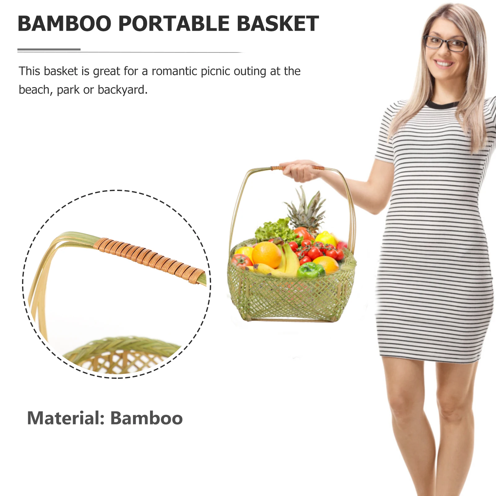 

5Pcs Premium Bamboo Storage Basket Handmade Picnic Gift Basket Large Capacity