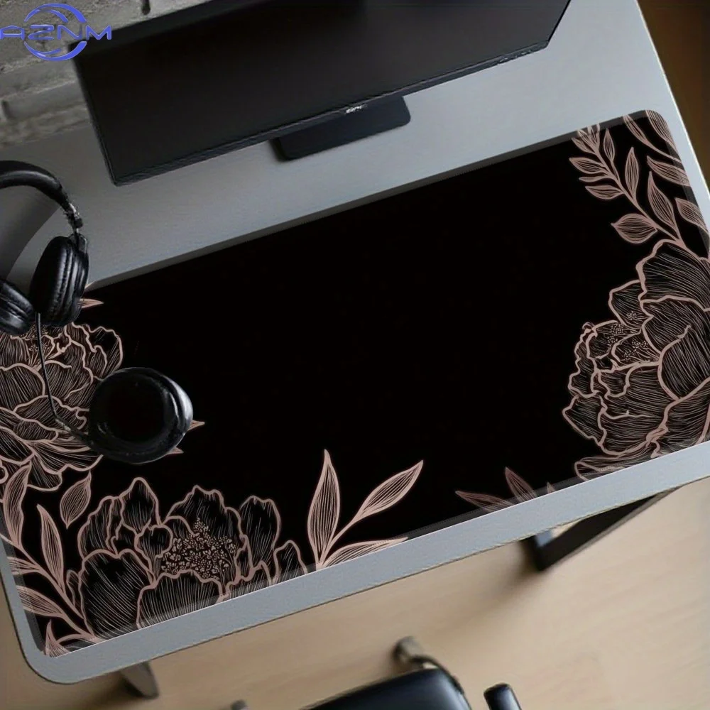 1pc Black Floral Anime Aesthetic Desktop Mat for Gaming Office Lovely Gift for Anime Lovers Gamers Friends