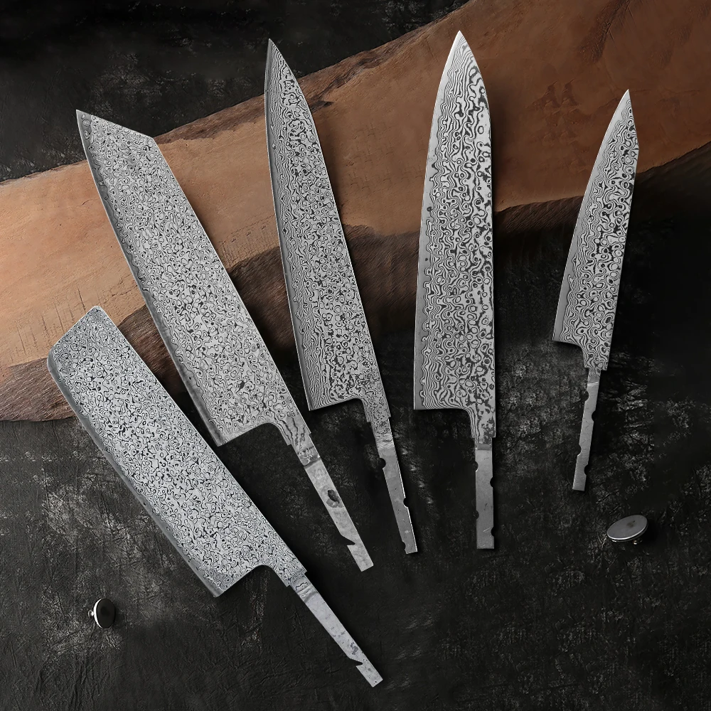 

TURWHO 1-5PCS DIY Chef Knives Kiritsuke Nakiri Utility Kitchen Knife Set Damascus Steel VG10 Blade Semi Finished Knife Blank