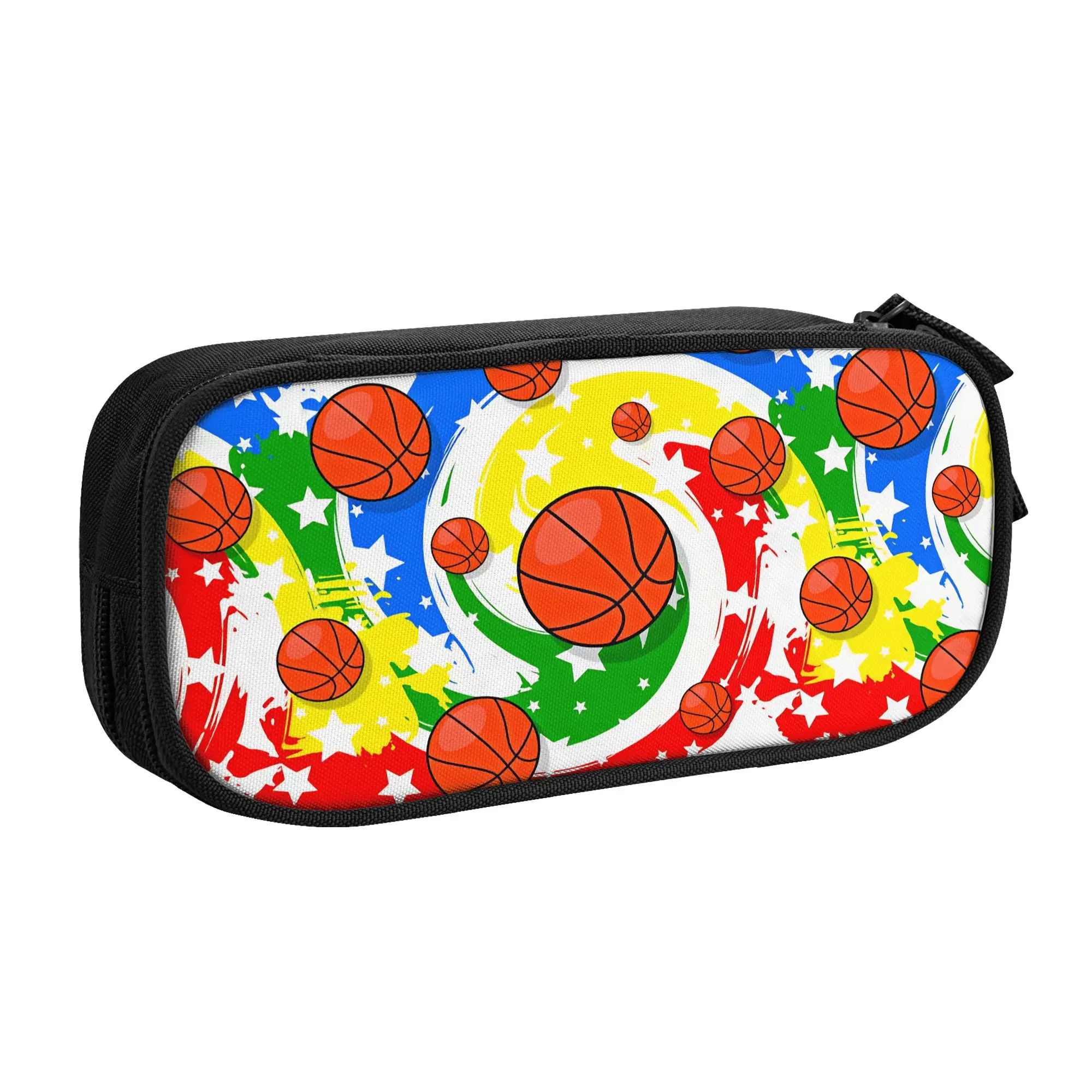 Kawaii Color Graffiti Swirl Basketball Stars Pencil Case for Boys Girls Large Capacity Pop Art Pencil Box School Supplies