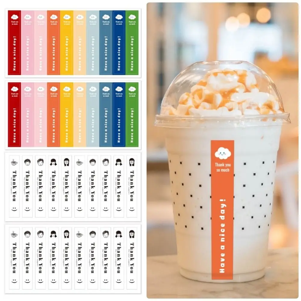 100Pcs/10 Sheets Thank You For Your Support Milk Tea Sticker Small Business Rectangle Seal Label Self-Adhesive