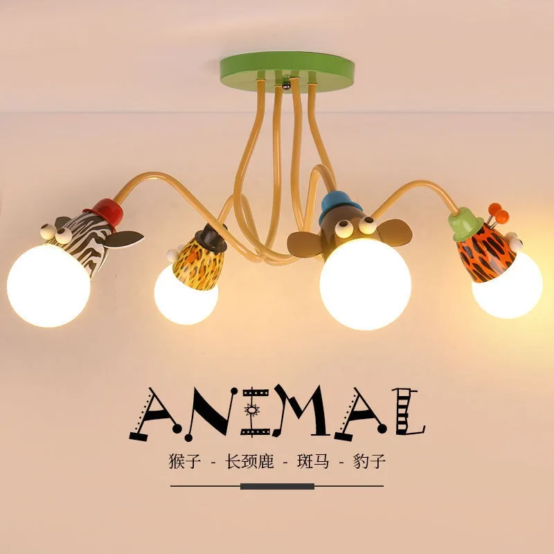 Modern Cute Animal Ceiling Lights Kid's Room Kindergarten Interior Creative Lighting Fixture Giraffe Monkey Zebra Colorful Lamps