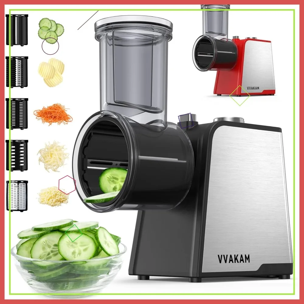 

Electric Cheese Grater with 300W Motor, 5 Blade Shapes for Vegetables like Potato and Carrot