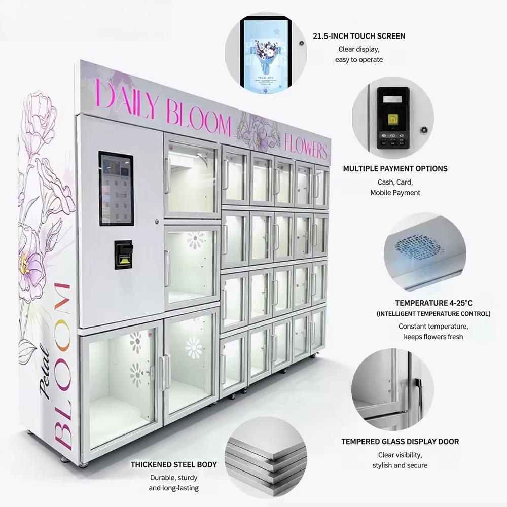 Mini Compact Fresh Flower Vending Machine with Refrigerator QR Code Payment Floral Kiosk for Office School