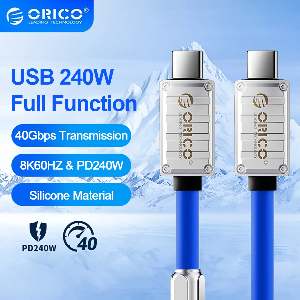 ORICO USB4 Cable 240W PD USB C Cable Silicone Data Line Fast Charging Cord Thunderbolt 3 8K for Tablet Laptop Samsung MacBook