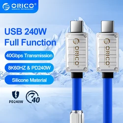 ORICO USB4 Cable 240W PD USB C Cable Silicone Data Line Fast Charging Cord Thunderbolt 3 8K for Tablet Laptop Samsung MacBook