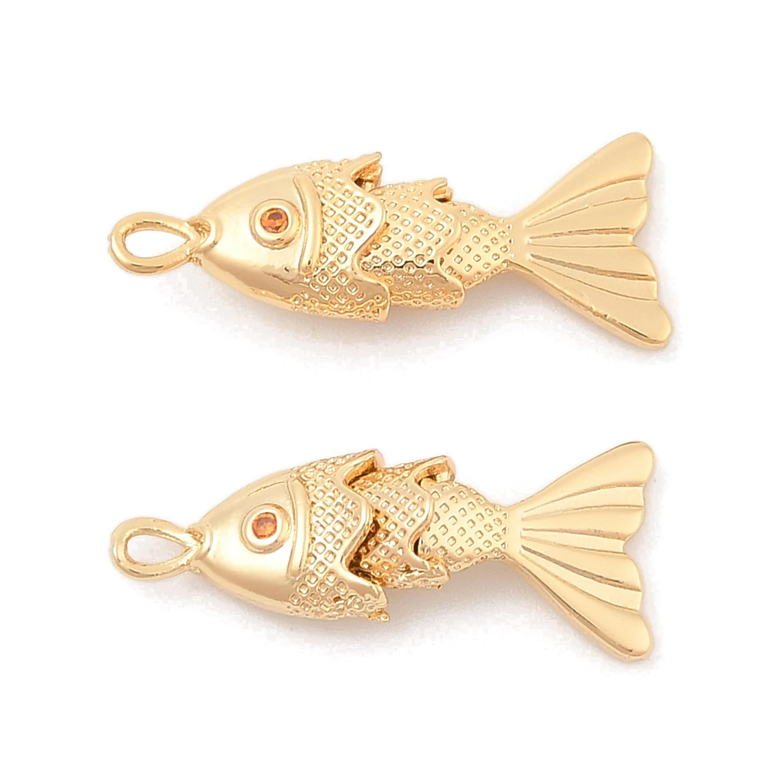

20pcs Goldfish Charms Brass Micro Pave Clear Cubic Zirconia Pendants Real 18K Golden Plated for Jewelry Making Earrings Bracelet