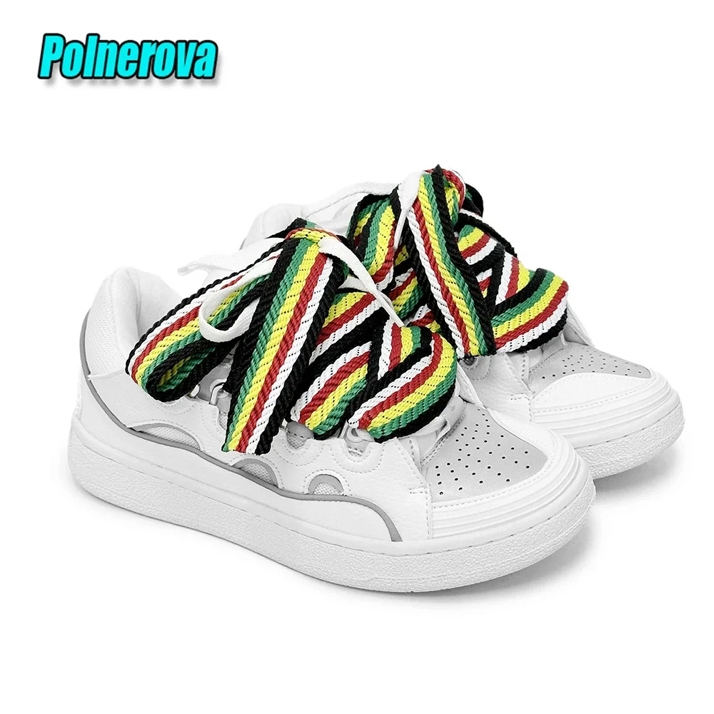 Black White Mixed Colors Couple Casual Sneakers Novelly Reflective Thick Sole Lace-Up Walking Shoes Breathable Women Men Shoes