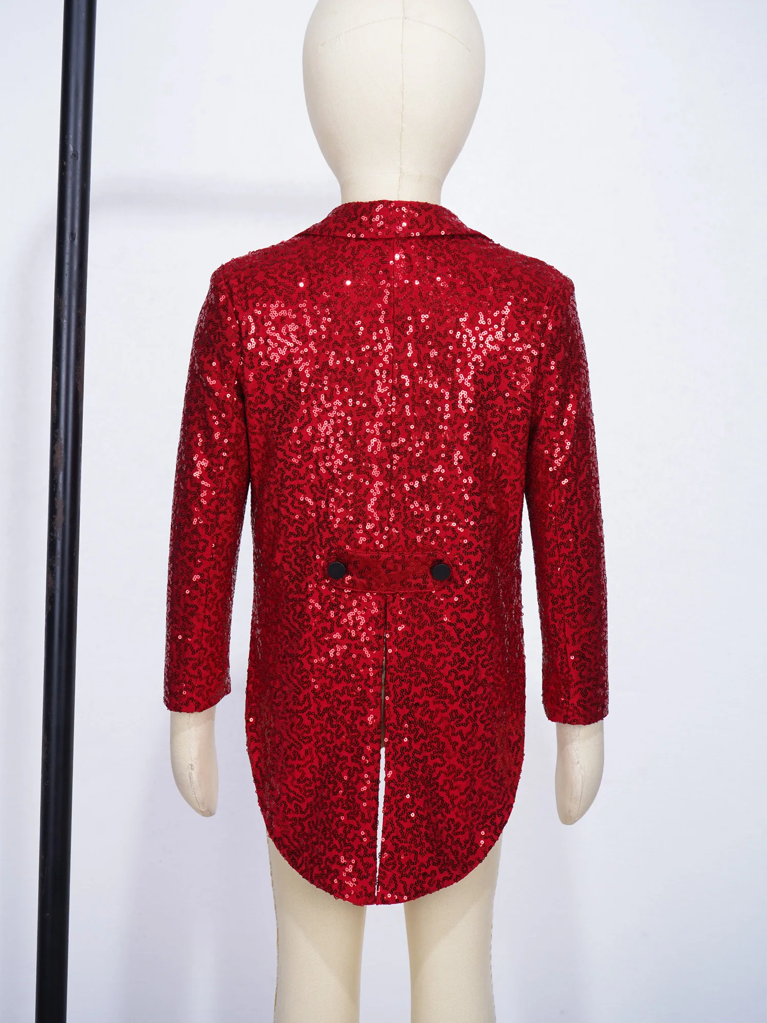 Kids Boys Full Sequin Tailcoat Satin Peaked Lapel Open Front Long Sleeve Blazer for Magic Shows Performance