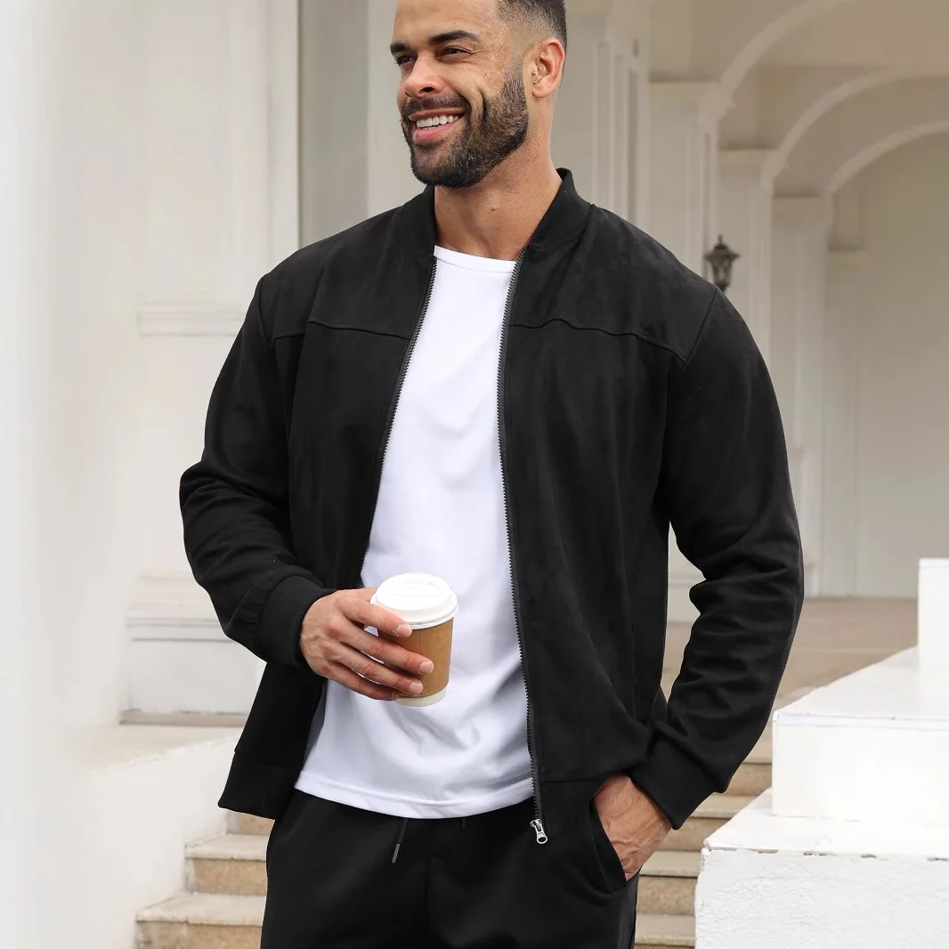 

New cross-border men's clothing autumn European and American fashion and leisure explosion suede light sweater jacket
