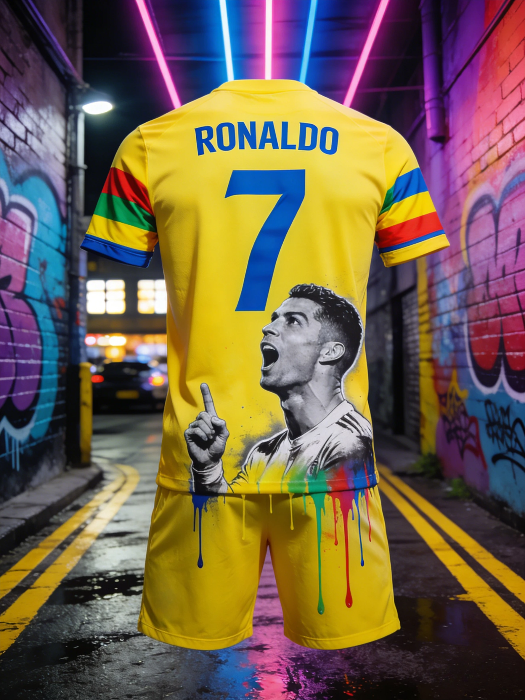 

2026 Hot Sale CR7 Yellow Jersey & Shorts Set - Bold Blue Number Premium Streetwear for Soccer Fans