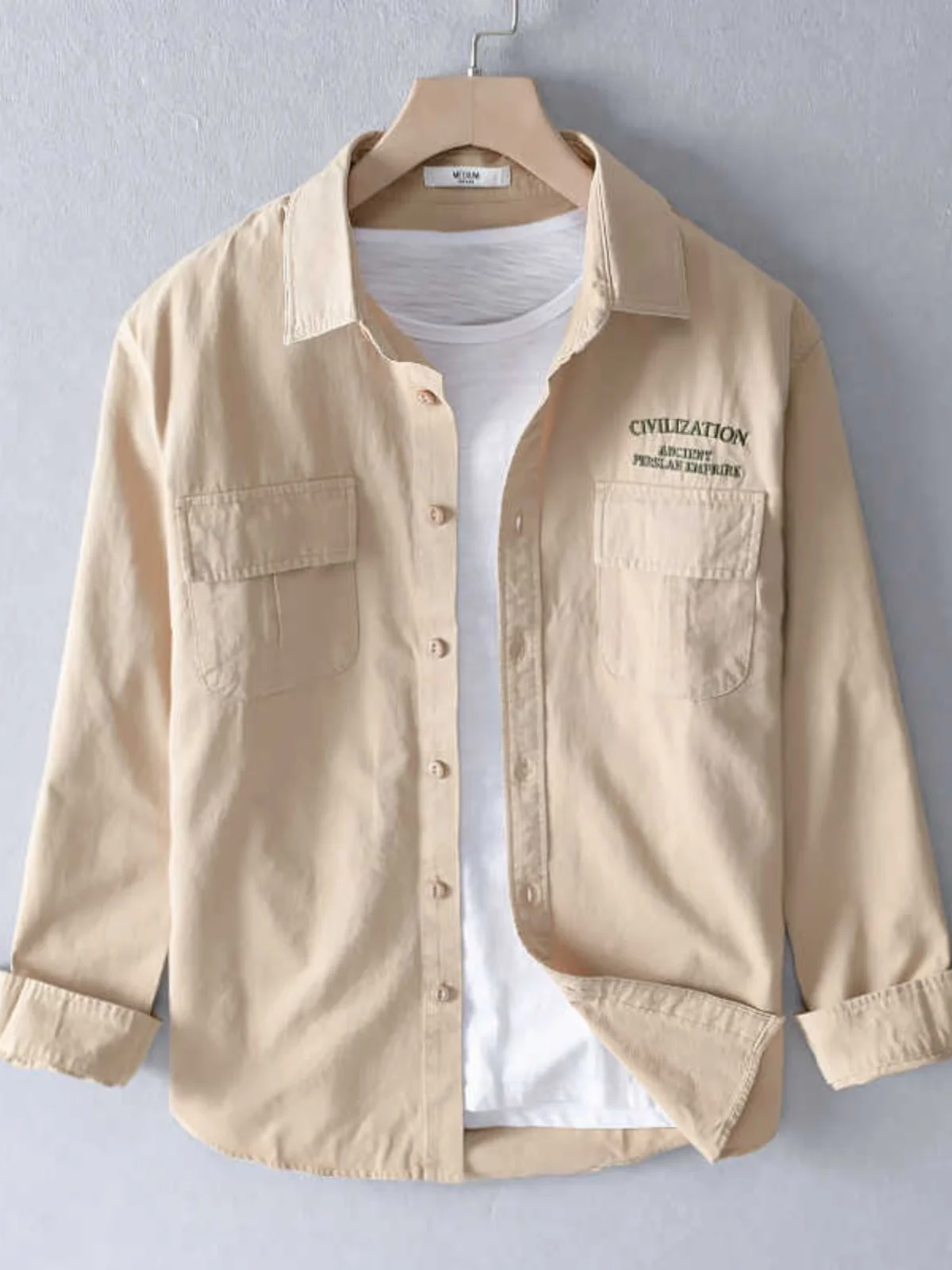 2024 New Men's Long Sleeve Workwear Shirt Loose Fit Trendy Spring Autumn Top Youth Style No Ironing Required Standard Cut