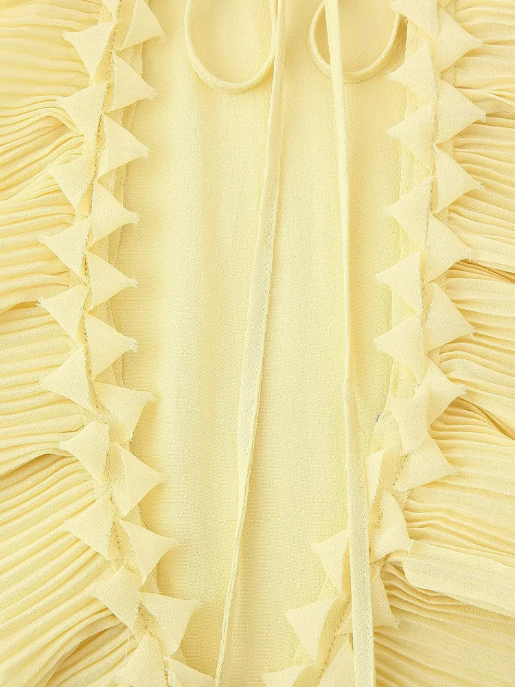 เสื้อผ้าผู้หญิงสไตล์ยุโรปและอเมริกาใหม่แฟชั่นฝรั่งเศสอารมณ์อเนกประสงค์จีบคอวีชีฟองเสื้อแขนยาว