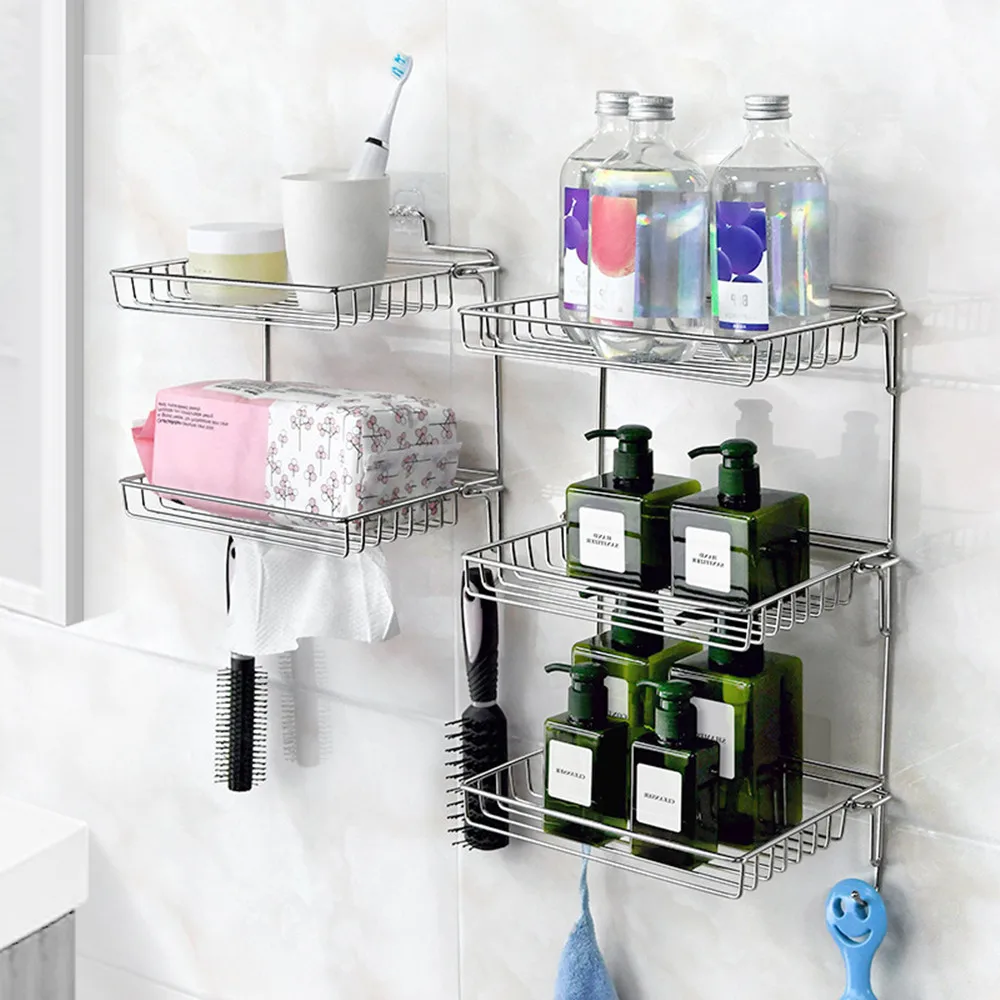 Scaffale portaoggetti da bagno in acciaio inossidabile scaffale portaoggetti pieghevole senza perforazione cucina bagno wc appeso a parete rack di stoccaggio