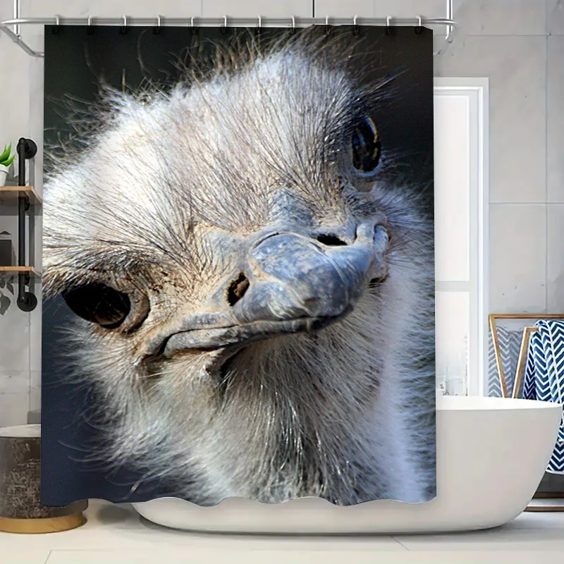

Занавеска для душа с большим принтом и привлекательным страусиным дизайном для декора ванной комнаты, водонепроницаемый тканевый материал (синий)