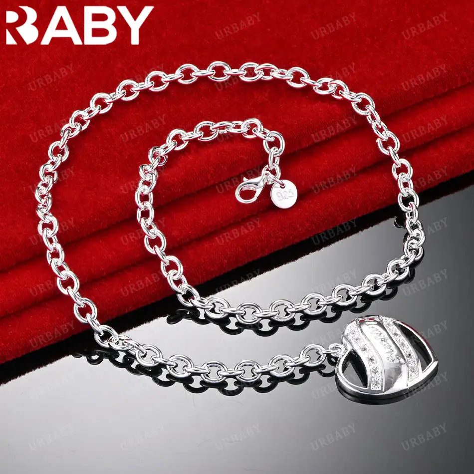 

URBABY 925 Sterling Silver 45cm Zircons Heart Necklace For Women Anniversary Gift Popular Wild Fashion Romantic Jewelry