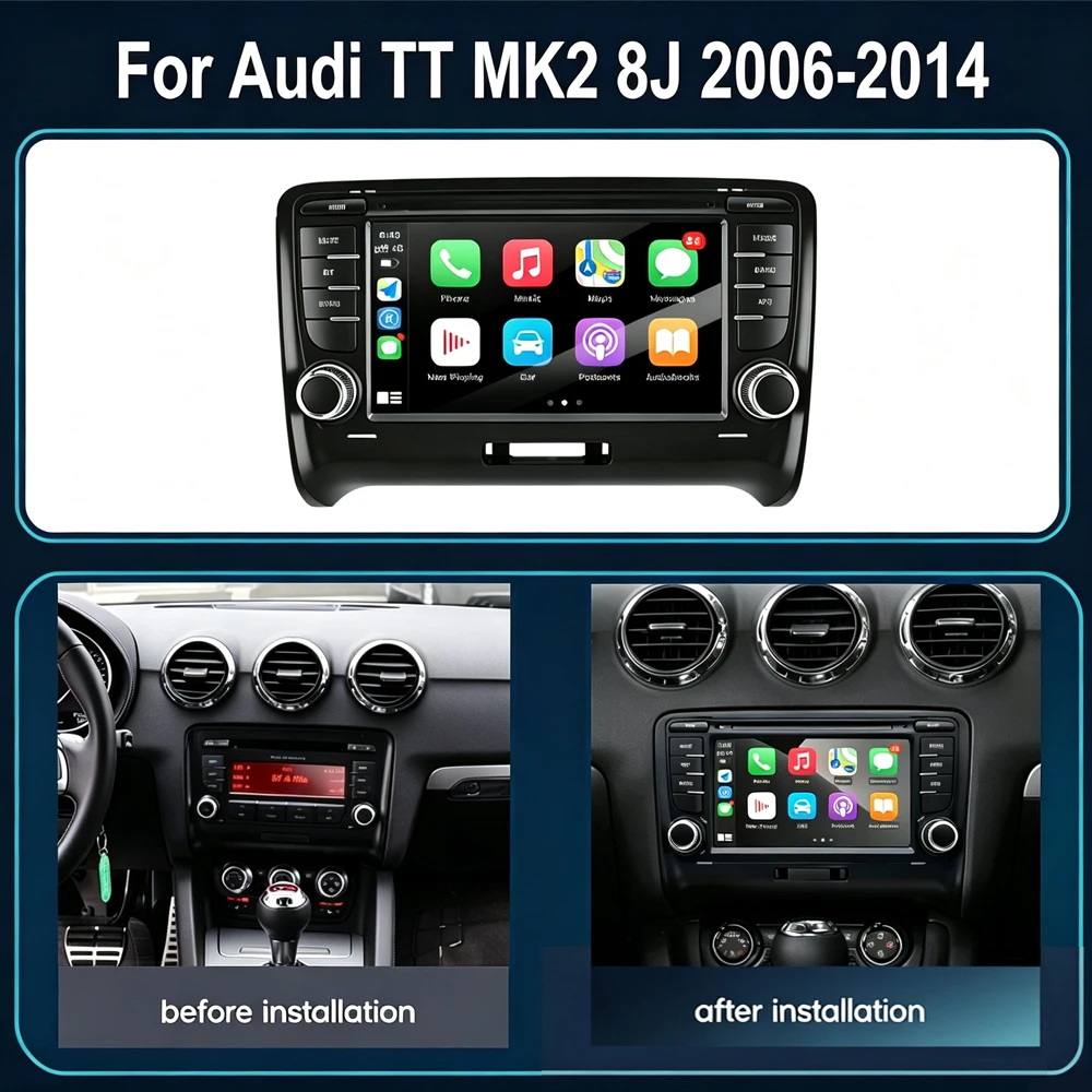 For Audi TT MK2 8J 2006 - 2014 Car Radio Multimedia Player Android 16 Intelligent System GPS Navi WiFi 4G HD Screen