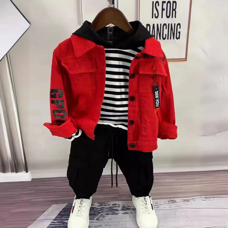 Spring Autumn Baby Boy Toddler Clothes Set Denim Jacket + Hoodie + Pants 3pcs Cotton Boys Outfits 2-7Yrs Baby Clothing Set