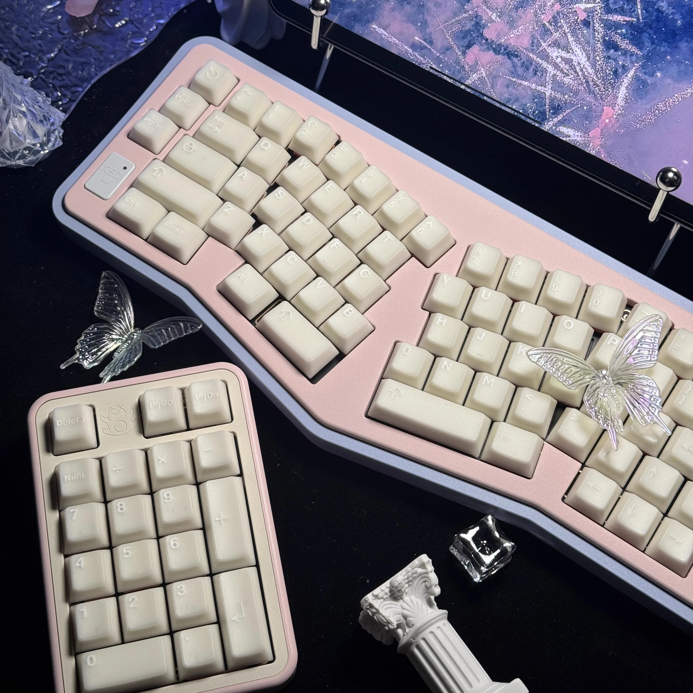 White marble PBT two-color keycap cherry original height small full set support left 64 68 75 98