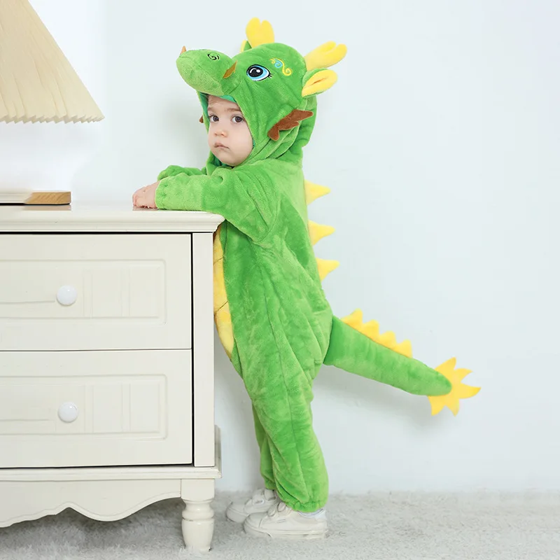 Winter Baby Clothes Romper Cartoon Dragon Cosplay Costume bodysuit Hooded Toddler Outfits  infant Boy Girl festival Jumpsuits