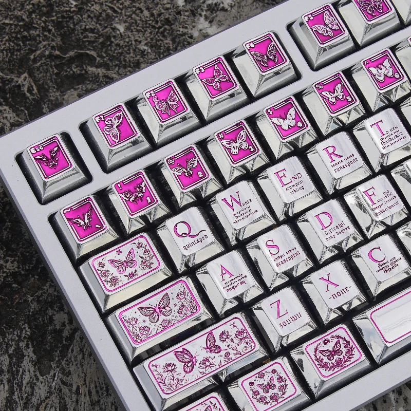 Nuevas teclas de Metal con flor de mariposa, tapa de llave con perfil de cereza personalizado, impresión de transferencia VU, tecla de punto de dibujos animados de Anime para jugadores Diy