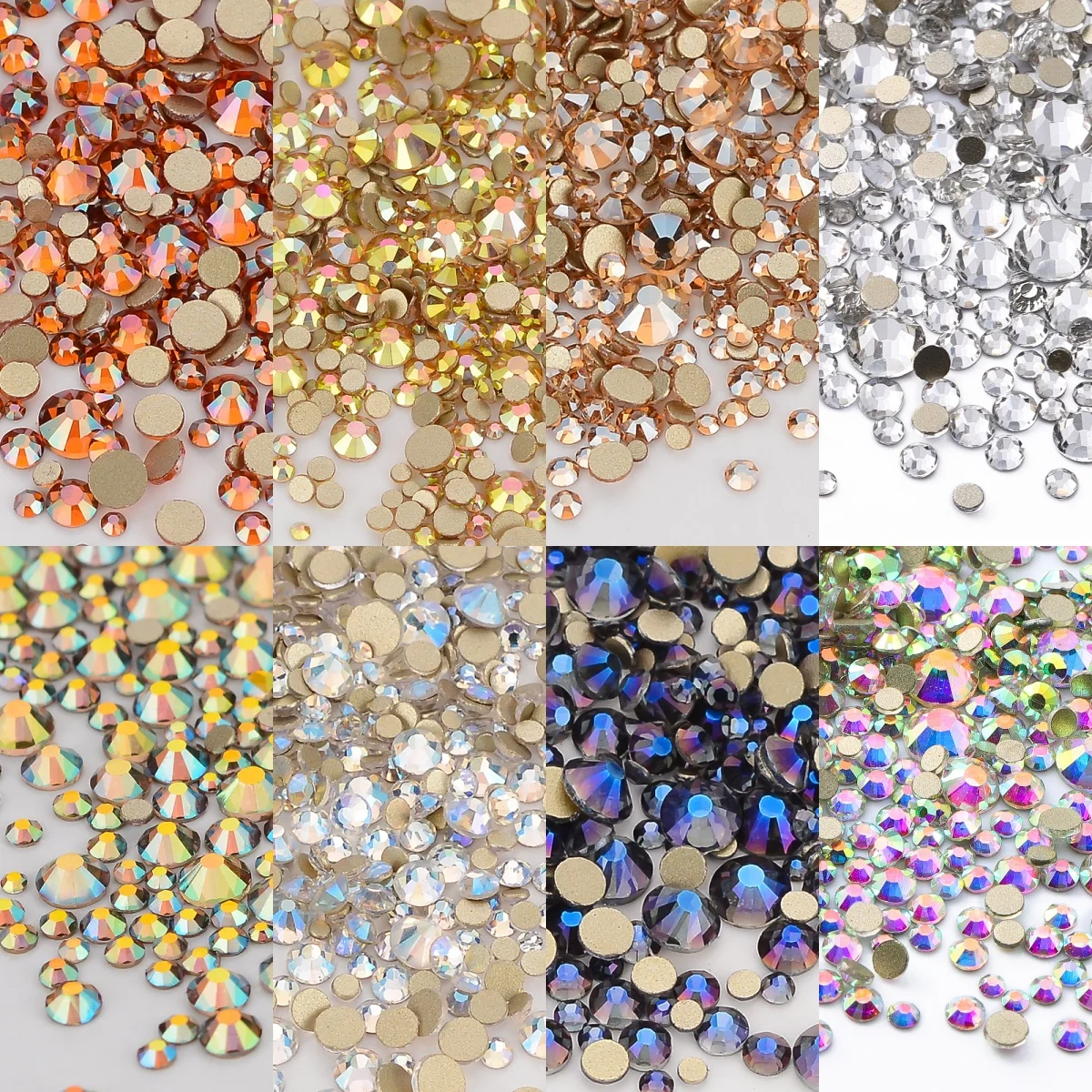 1440Pcs Mix Size SS3-SS20 Champagne Glass Flat Back Rhinestone Golden Shadow Glitter Non Hotfix Rhinestones for Nail Art Clothes