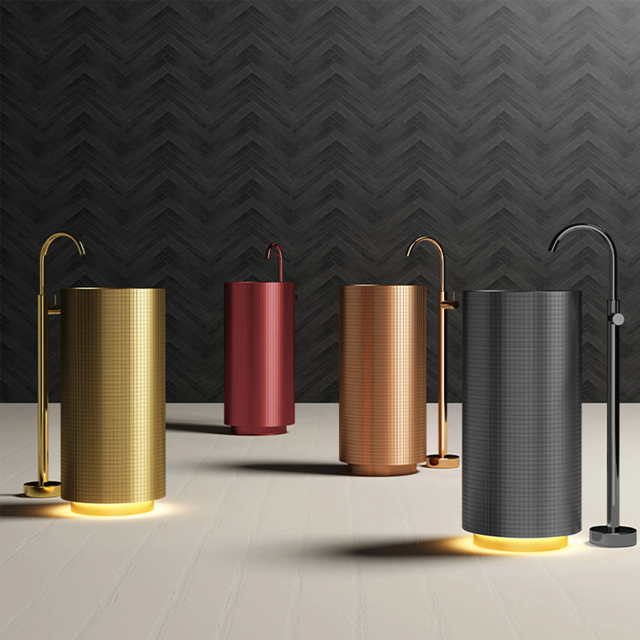 

Новая напольная раковина из нержавеющей стали с подсветкой, ретро-дизайн, креативная и персонализированная, для отелей, интегрированная с подставкой