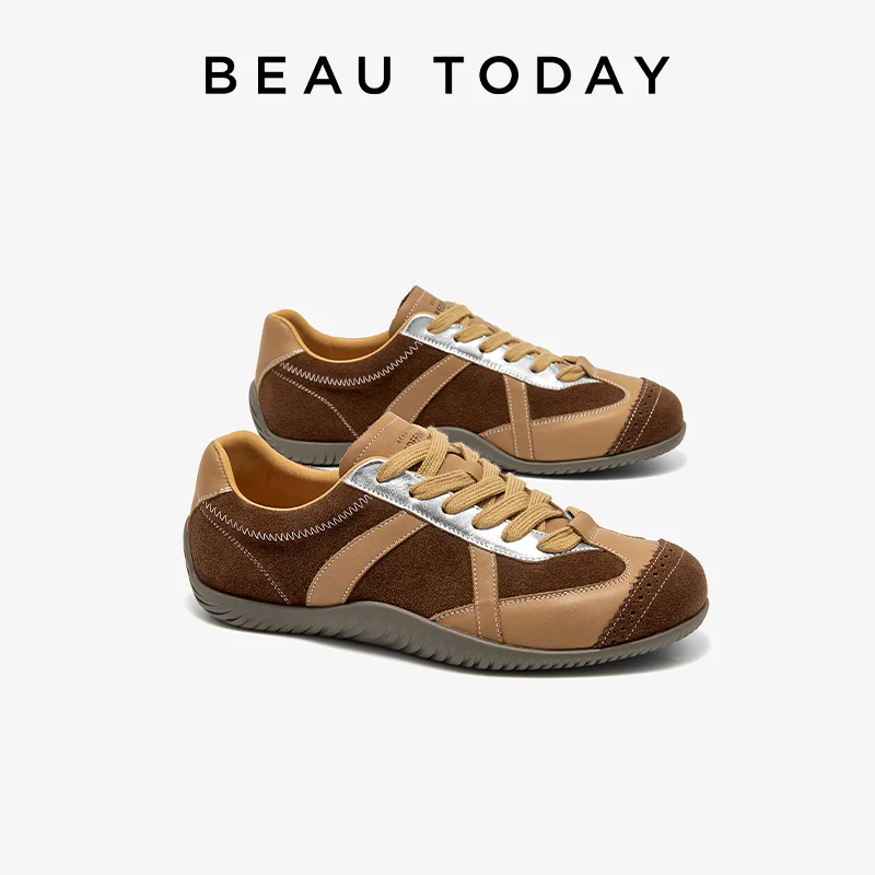 

BEAUTODAY повседневные кроссовки женские из коровьей замши с круглым носком разноцветные кроссовки в стиле ретро на шнуровке уличная женская обувь ручной работы 29971