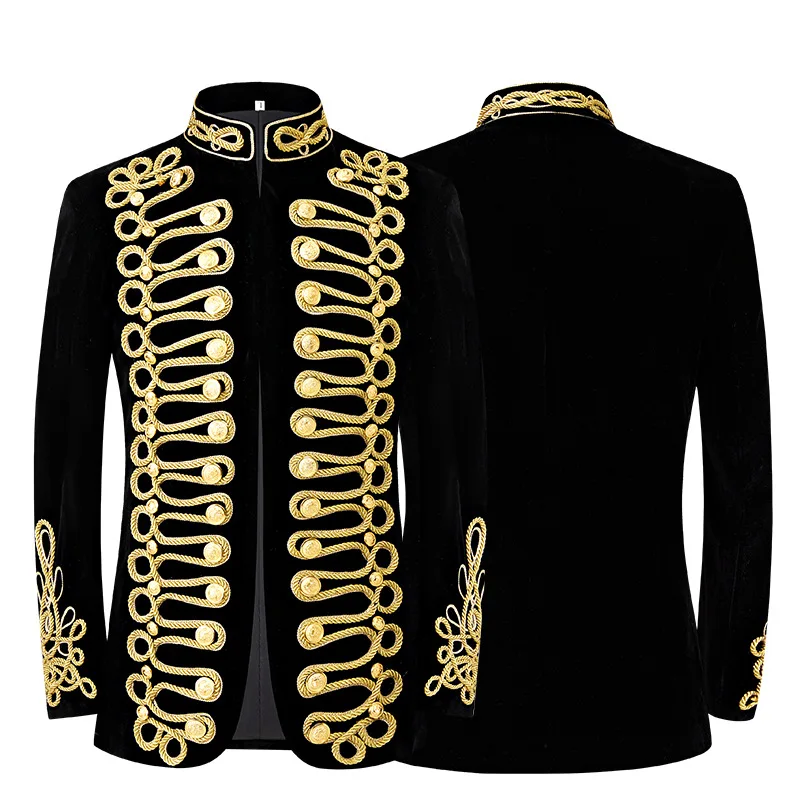 

Благородный мужской придворный наряд, готический ретро-костюм, черная бархатная куртка с воротником-стойкой, модные мужские пиджаки для свадебного бала и вечеринки