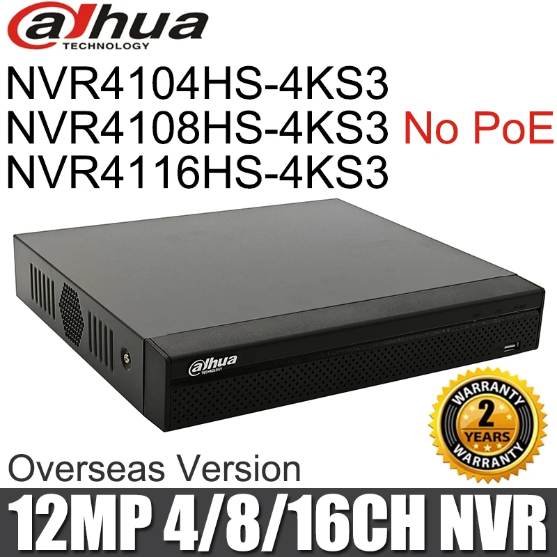 Original Dahua 4K NVR NVR4104HS-4KS3 NVR4108HS-4KS3 NVR4116HS-4KS3 4/8/16 Channels Network Video Recorder P2P Mini Onvif NVR