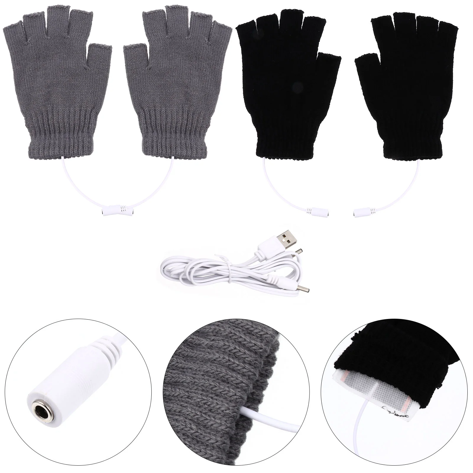 

2 Pairs Mens Gloves USB Laptop Winter Warm Keep Half Finger Heated Woolen Thermal Man