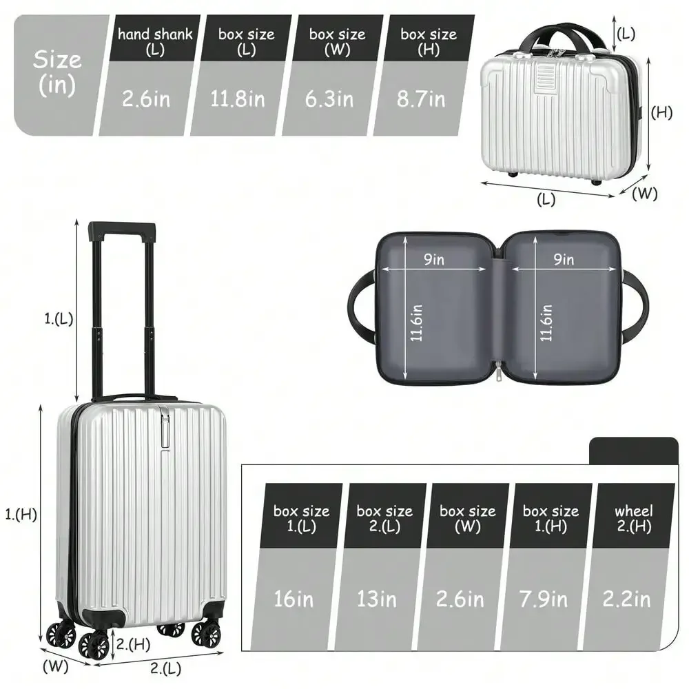 2-Piece Carry-On Luggage Set Hardside Suitcase Spinner W/ Cosmetic Bag (14"+20")