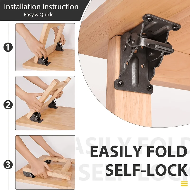 Self-Locking Folding Table Leg Hinge, Heavy Duty 90 Degree Foldable Bracket, Furniture Fold Support Hinge for Workbench Desk
