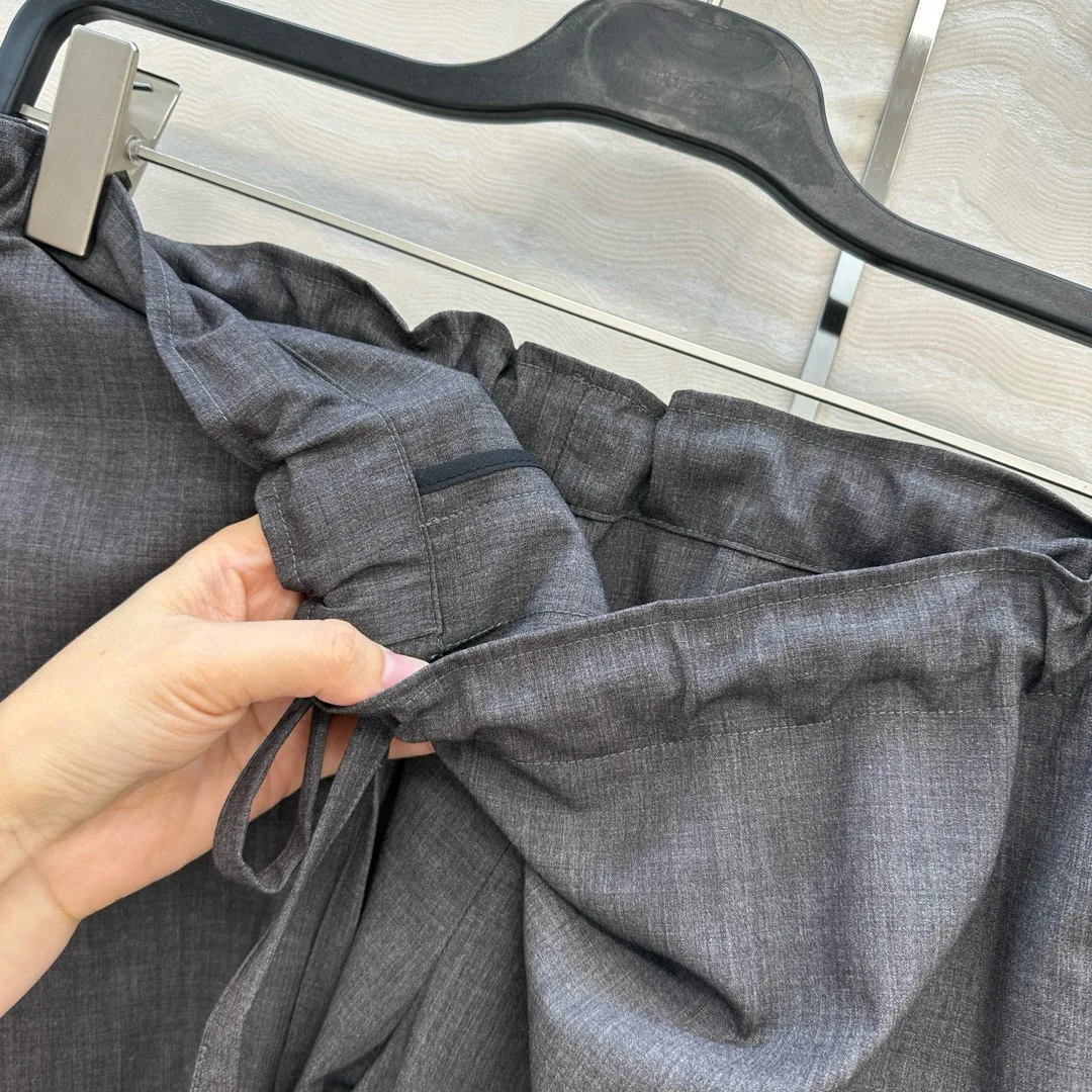 عادية مستقيم الساق السراويل الصوفية المرأة عالية الخصر بنطال ذو قصة أرجل واسعة الخريف الشتاء سروال قصير Dstring الخصر بسيط Faion