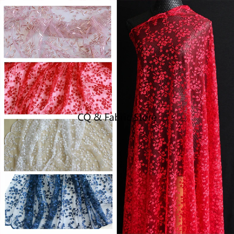1 iarda/lotto 130 cm Morbido tulle ricamato bianco e tessuto di pizzo tagliato per abiti da sposa da sposa, rosa, blu scuro e rosso