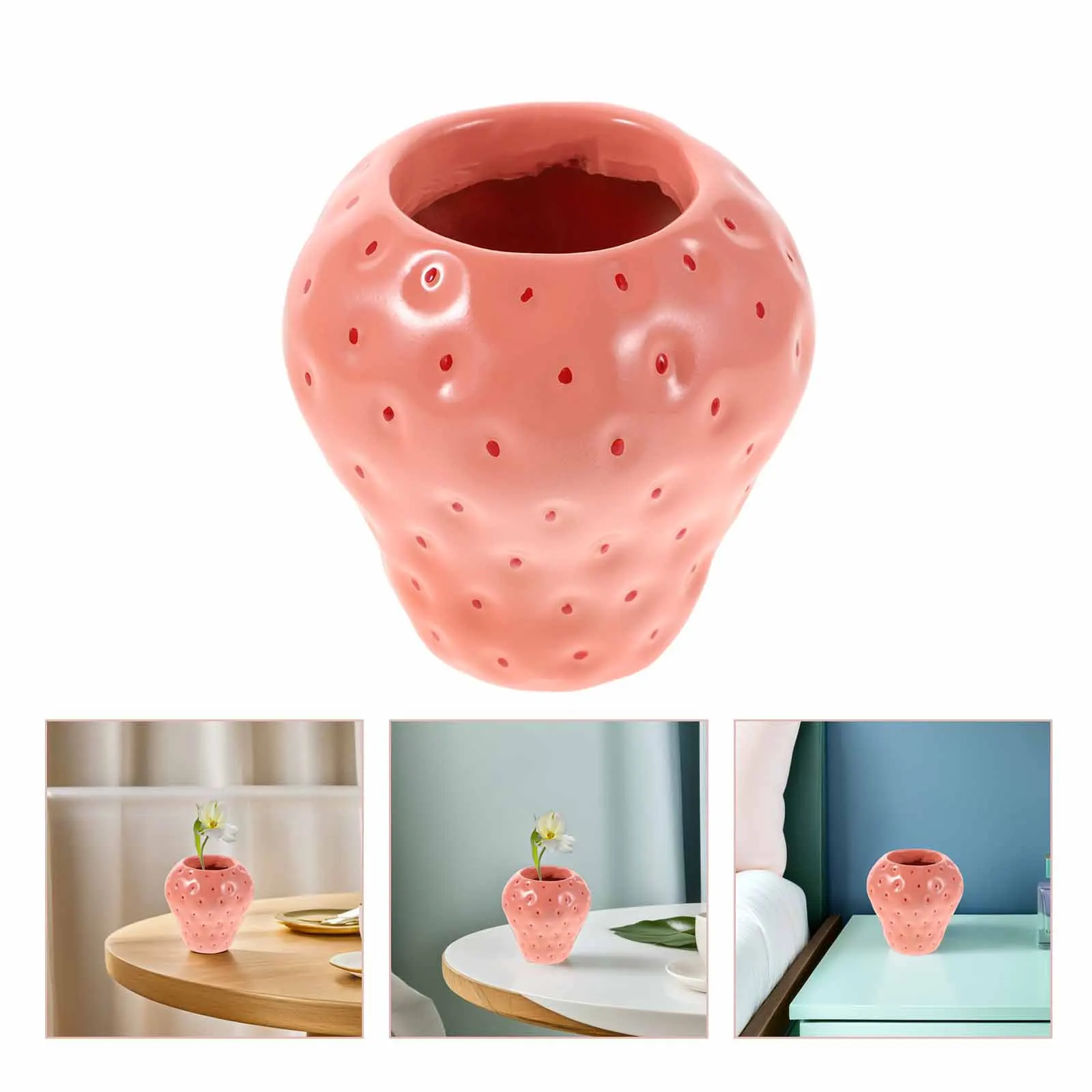 

Pink Strawberry Vase Small Resin Vintage Hydroponic Flower Planter Centerpiece Floral Arranging Kitchen Decorative Ornament