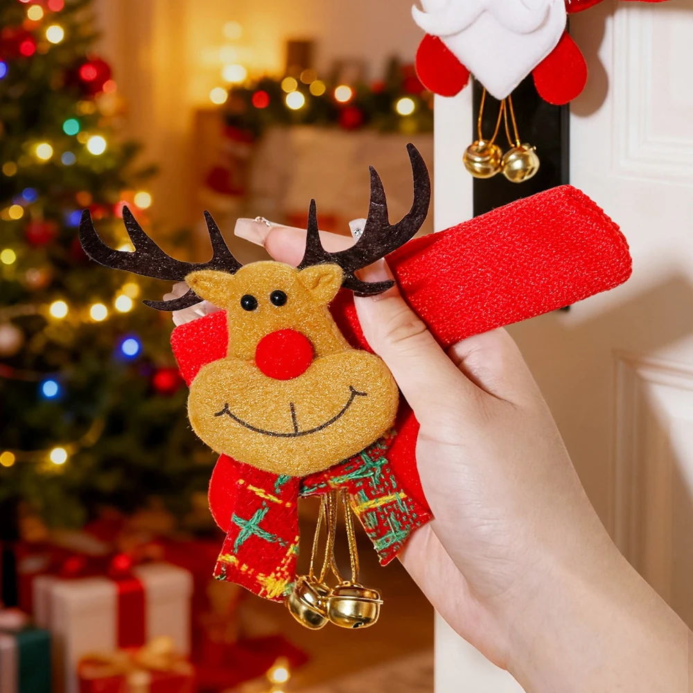 Christmas Decoration Cartoon Santa Claus with Bells Door Handle Gloves Room Handles Anti-collision Anti-static Protective Covers