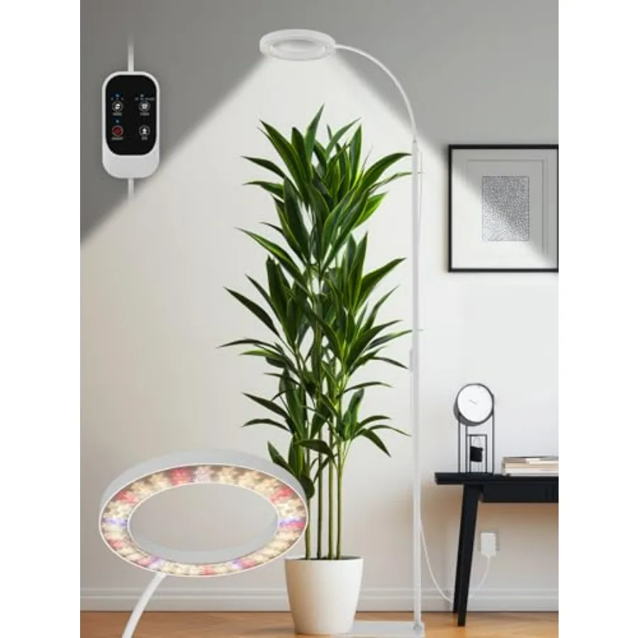 

Indoor Plant Grow Light Full Spectrum LED with Stepless Dimming 3 Lighting Modes Adjustable Height and 3/9/12/16H Timer White 2