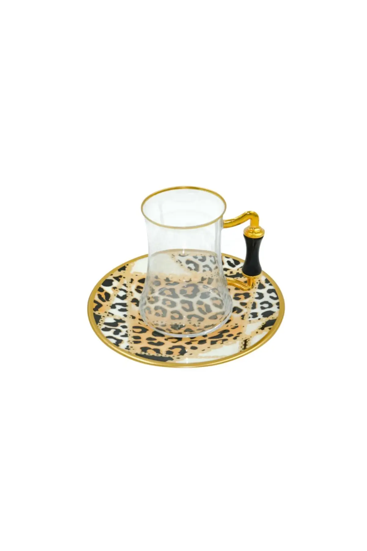 DOLBOVI Glamour 12 Piece Leopard Handle Tea Set Gold Gilt English Tea Glass Cup