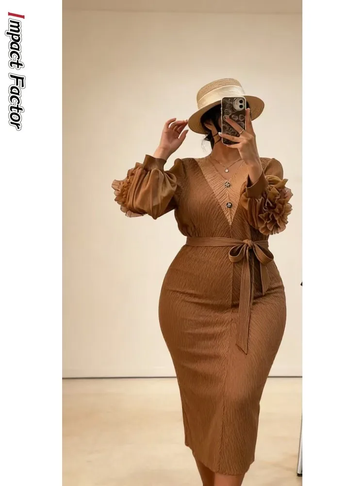 

Miyake Pleats 2025 Autumn and Winter New Solid Color Hand-cranked Flower Fish Scale Pleats Lace-up Loose Women's Dress