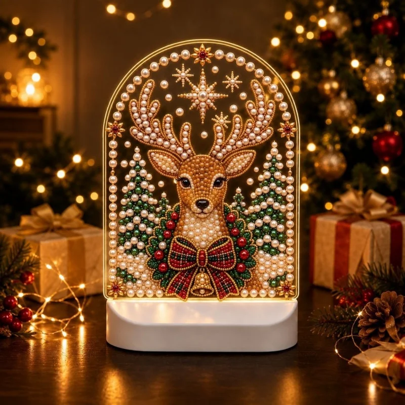 DIY Diamond Painting Night Light Kit Christmas Theme LED Table Lamp Gem Art Craft Set Double Sided Light Board For Desktop Decor