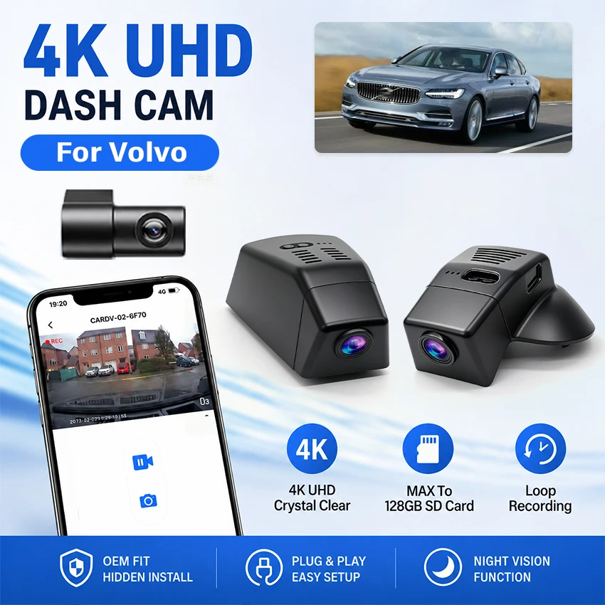 HD 4K 2160P Dash Cam For VOLVO XC40 XC60 XC70 XC90 V40 V60 V90 S60 S90 S80 S80L C40 for Polestar 2 Camera Car DVR Video Recorder