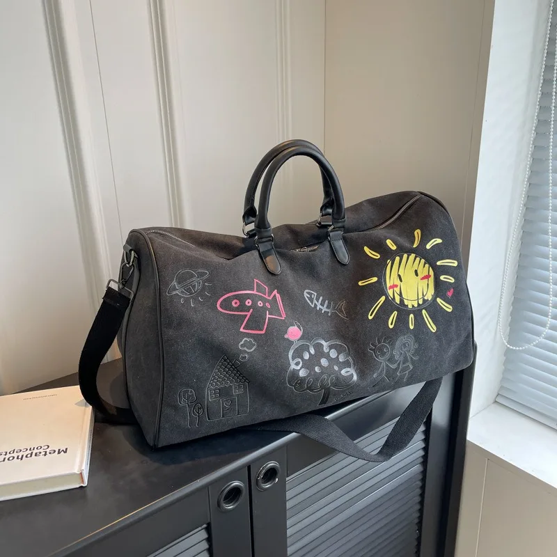 Bolso de viaje de gran capacidad para mujer, bolsa de equipaje de mano con personalidad de Graffiti para fin de semana, gimnasio y Fitness