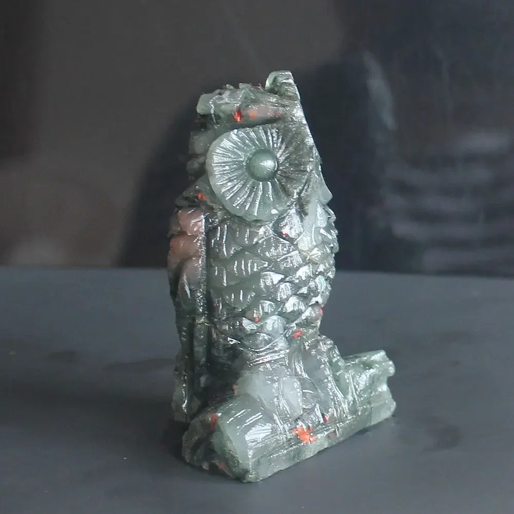 Handcrafted gemstone crystal blood stone owl Figurine Animal statue office study Home Decor